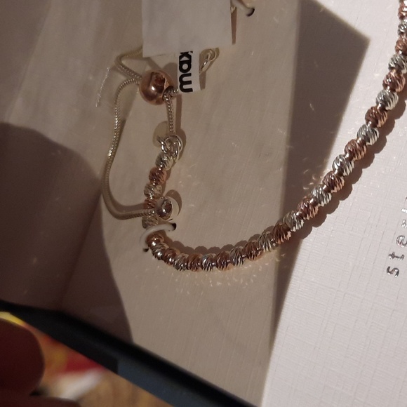 NWT Solid 2 TONE Rose & Yellow GOLD BRACELET ITALY  🇮🇹 DIAMOND CUT BEADS Bolo - Picture 3 of 9